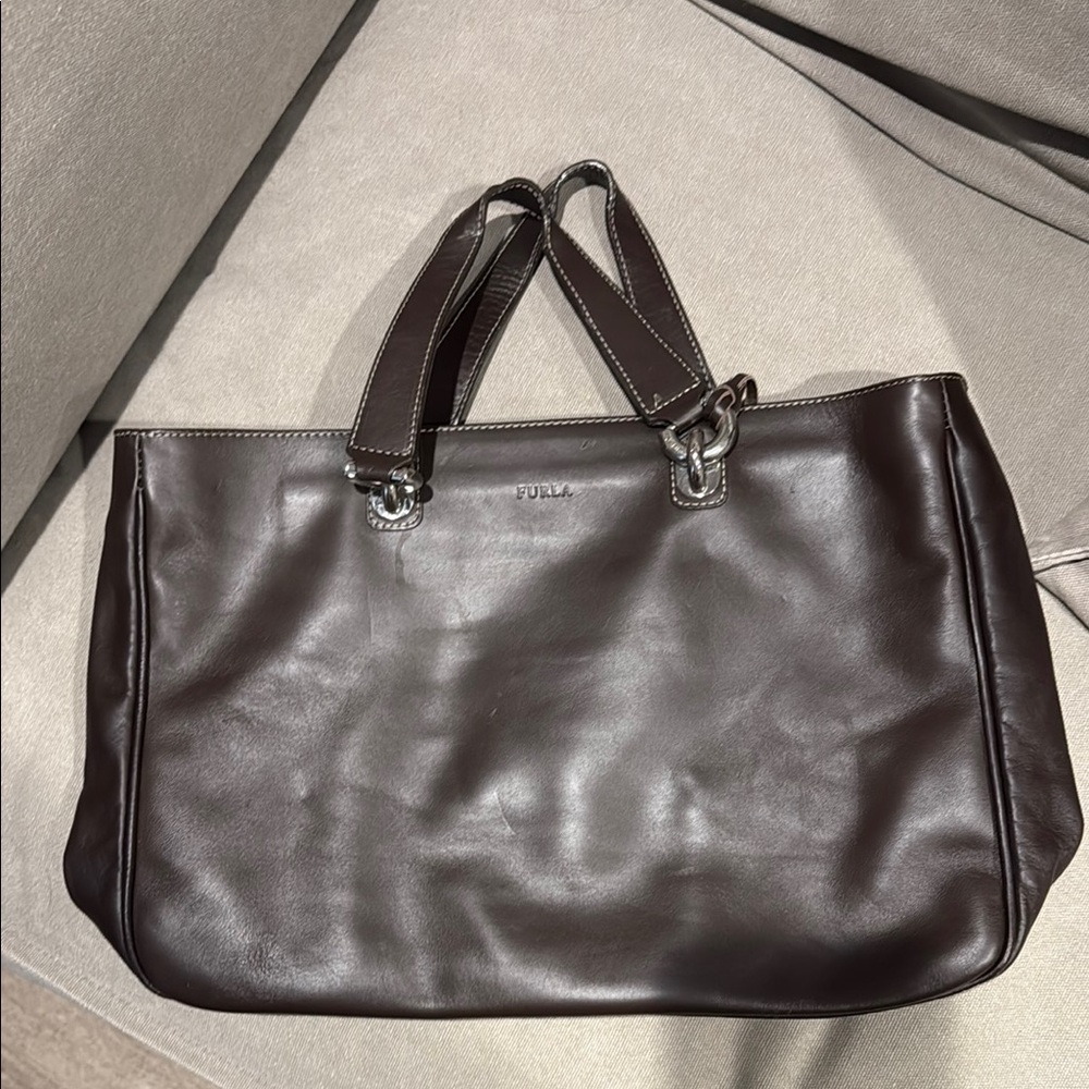 Furla Dark Brown Leather Tote Bag